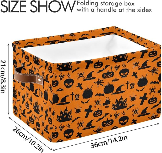 Kigai Storage Basket, Fabric Collapsible Closet Organizer Bin | Halloween Pumpkin Waterproof Foldable Canvas Basket with Handles for Shelves, Nursery, Closet, Bedroom & Bathroom