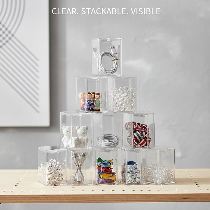 Stackable PET Storage Box, Rigid Clear Organizer for Cables & Small Items, Durable Transparent Container, 13 x 3.3 x 1.6 Inches