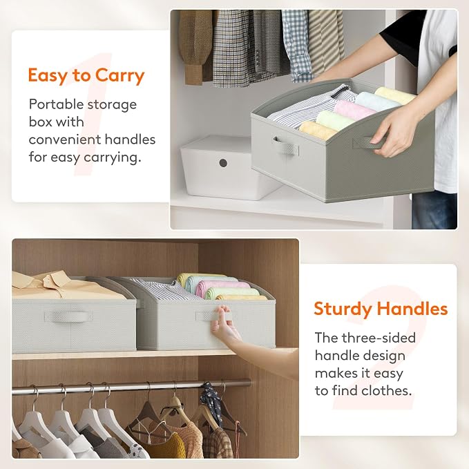 Lifewit Trapezoid Closet Storage Bin for Shelf, 6 Packs 19L, Light Gray | Non-woven Closet Organizer Baskets with Handles, Foldable Clothes Containers Boxes for Clothing, Book, Purse, Large