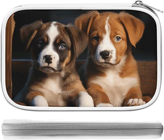 Puppies Dogs Pets Animals Multi-Functional PU Pen Case, Waterproof Zipper Stationery Organizer, Portable Storage Pouch for Office Supplies Cosmetics Travel Accessories And Daily Use