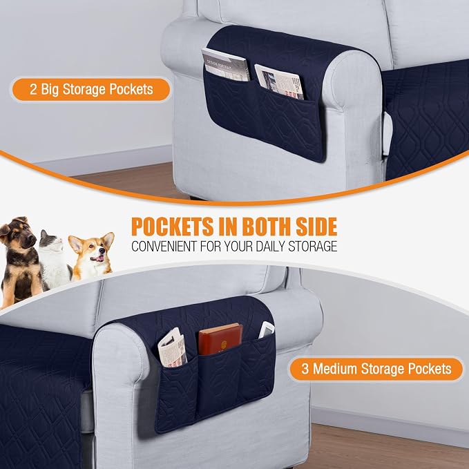 VANSOFY Waterproof Couch Cover for Pets, Dark Blue, 67.3" | Non-Slip, Washable, Utility Pockets, Pet Friendly, Furniture Protector Slipcover for 3 Cushion Couch
