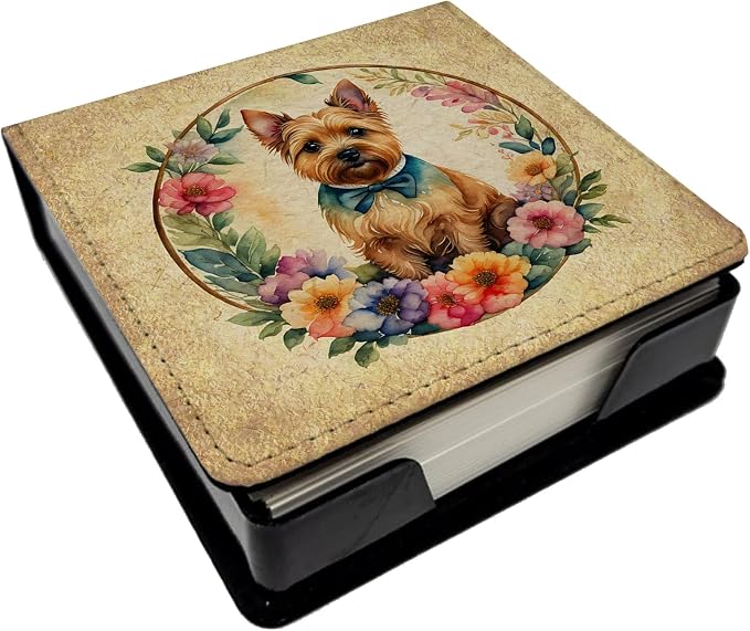 Caroline's Treasures Norwich Terrier and Flowers PU Leather Note Paper Holder with Artist-Designed Cover, Desk Accessory, Office Gift
