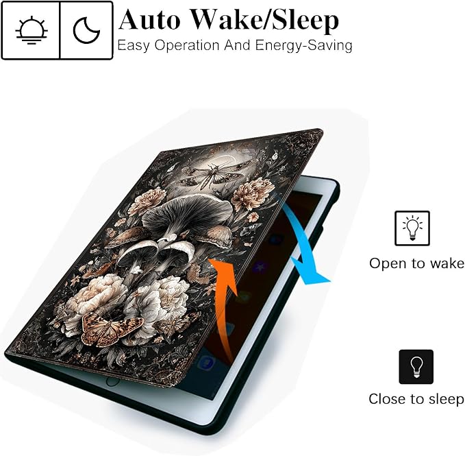 for Microsoft Surface Pro 7 Plus,Surface Pro 7/6/5/4 12.3" Tablet Case,Auto Wake/Sleep,Adjustable Stand Protective Cover - Mushroom Flower Vintage
