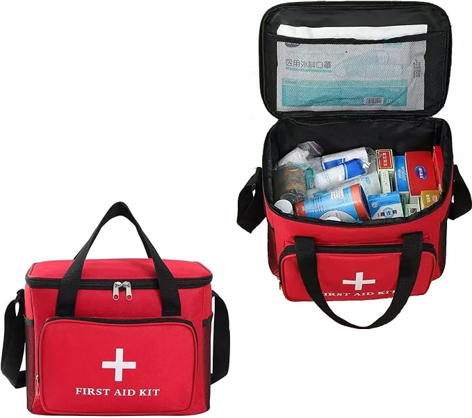 Emergency Medical Bag Organizer - Large Pill Bottle Storage with Detachable Pouch, Waterproof First Aid Kit Case for Travel & Home (Red, Large)