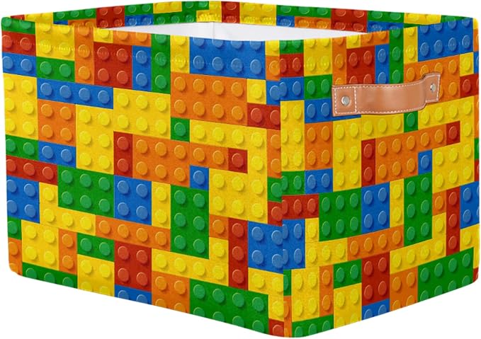 Rectangle Storage Basket with Handles, Cube Organizer Bins for Shelves Collapsible Toys Storage Box Clothes Baskets for Nursery Home Kids Room(Colorful Building Blocks)
