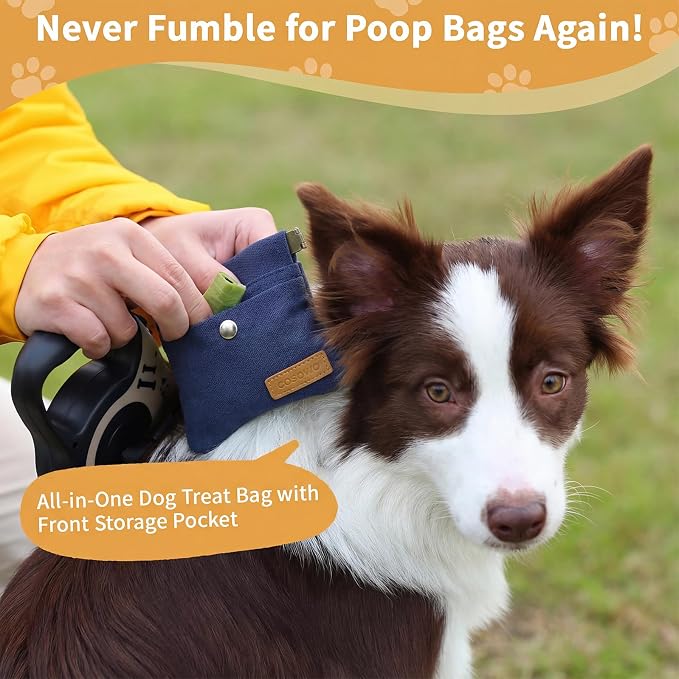 Dog Treat Pouch for Pet Training, Carabiner & Magnetic Buckle, Navy | Hand Free Dog Training Treat Bag, Auto Closing Dog Walking Bag for Puppy Travel or Outdoor Use, Pet Feed Snack Reward Pocket
