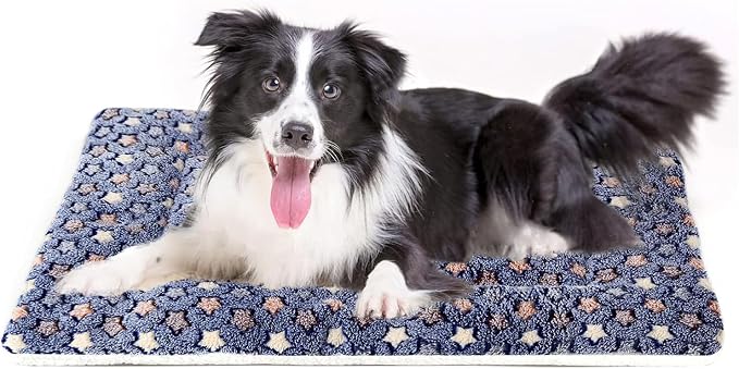 Mora Pets Dog Crate Pad Bed Ultra Soft Pet Mat Star Print Blue 35 x 23 Inch | Washable Crate Mat for Small Medium Large Dogs, Reversible Fleece Dog Crate Kennel Mat Flat Cat Bed Liner