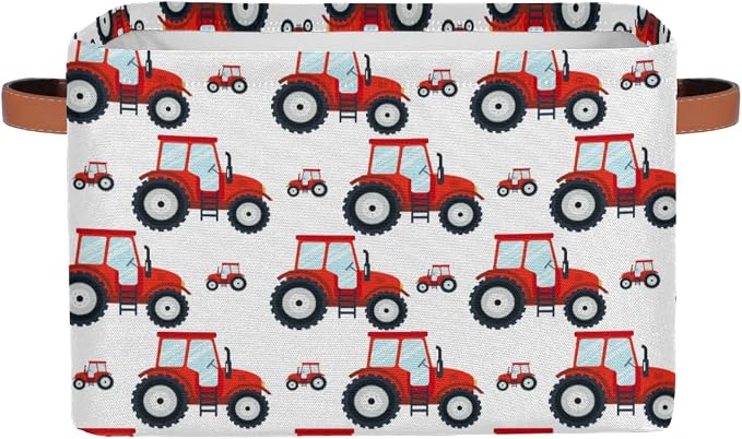 Red Tractor Rectangle Storage Basket Truck Car Foldable Storage Bin Cubes with Handles Large Organizer Bins Boxes Toy Closet Shelf Nursery Laundry Basket Home Decor