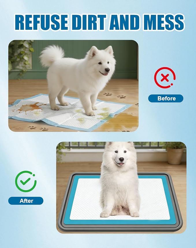 Puppy Pad Holder, 24"x24" Silicone Dog Pee Pad Holder Tray with Raised 0.75" Edge,No Spill Leak-Proof Mat Holder for Dog Training Pads,Square Potty Trays, Gray