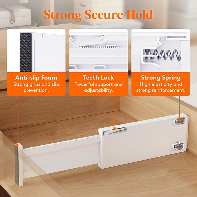 Lifewit 6 Pack Drawer Dividers for Clothes, 10.9-16" Adjustable Drawer Organizers, 4" High Plastic Expandable Drawer Separators in Bedroom/Office/Bathroom/Kitchen Storage, White | 6 Pack 11"-17" Expandable White Plastic Drawer Separator for Dresser, Ki...