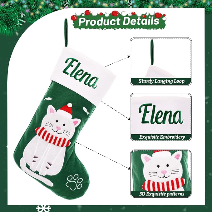 Personalized Christmas Stockings for Dogs Cats, Custom Pet Christmas Stockings with Embroidered Name, Red Green Dogs Cat Xmas Stockings for Holiday Decoration (1 Pcs)