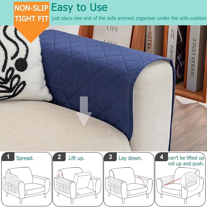 Sofa Armrest Organizer with 6 Pockets, Non-Slip Couch Recliner Armchair Caddy, Washable Remote Controls Holder, Storage for Magazine, Tablet (Navy)
