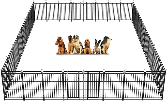 Kfvigoho Heavy Duty Dog Playpen 32 Steel Panels 47" Height | Square Steel Pipe with Reinforced Crossbars, 71FT 406 Sq.ft Portable Dog Fence Outdoor for Yard & RV Camping, Snowy Black