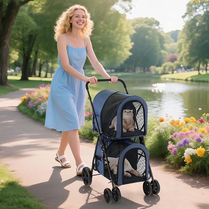 Dog Stroller with 2 Detachable Carrier, Pet Stroller for Small Medium Dogs Cats, Jogger/Travel/Camping, 4-in-1 Doggy Pet Carrier, Carrier Strolling Cart with Lockable Wheels (Navy Blue)