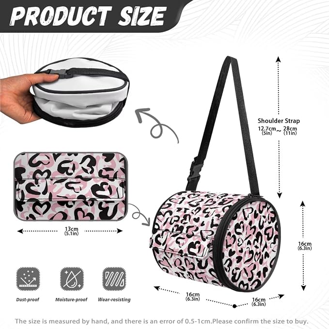 Hanging Paper Tower Holder Wall Mounted Cylinder Toilet Paper Roll Storage Holder with Adjustable Strap Easy to Install 6.3 * 6.3 * 6.3 Inch,Heart Cheetah