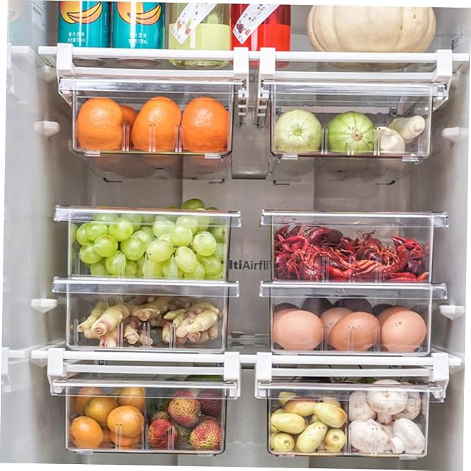 Transparent Pet Refrigerator Drawer Storage Box Retractable Food Organizer for Fruits and Vegetables Space-saving Design Easy to Clean Eco-friendly Beige