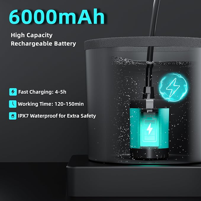 Moriko Portable Camping Shower, 6000mAh Rechargeable Shower Pump, Filtered Shower Head & 5 Gallons Foldable Bucket, Outdoor Shower for Hiking Beach, Travel, Pet Bath, Car Washing, Surf & Boat Cleaning