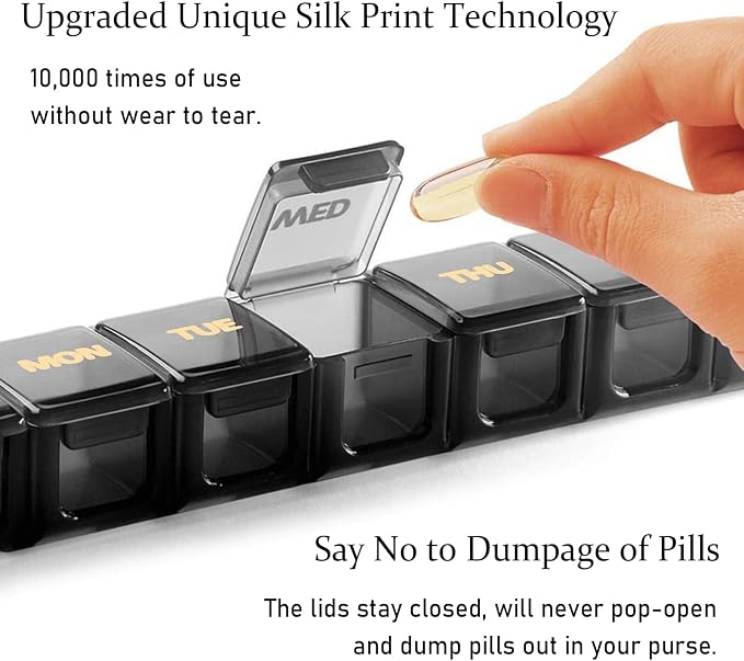2 Pack Weekly Pill Organizer, Large 7 Day Pill Case, Daily Vitamin Case Medicine Box, AM/PM Pill Containers for Medicine Supplements Fish Oil (Black & Black)