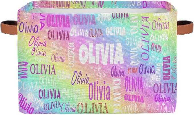 Personalized Kids Storage Basket with Name, Colorful Rainbow Color | Organizing Boys Girls Pets Toys Closet Shelf Clothes Books