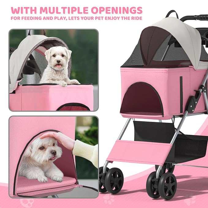 Magshion 3-in-1 Foldable Pet Stroller for Small to Medium Dogs and Cats | Dog Travel Jogger with Detachable Carrier, Cup Holder & Storage Basket, For Small/Medium Dogs & Cats Up to 33 lbs
