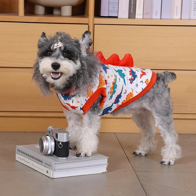 CuteBone Dinosaur Costume Dog Shirt, Stretchy Velvet T-Shirt Clothes for Medium Dogs, Soft & Breathable Pet Tee Outfit Frenchie Apparel for Daily Wear, Cozy Pullover Design Puppy Fashion COSBX02XL
