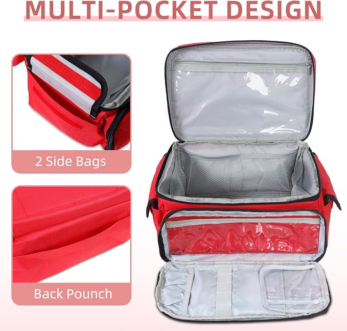 First Aid Bag Empty First Aid Kit Storage Box 12" x 9" x 7" Medical Bag Portable Pill Bottle Organizer Case for Car, Travel, Office, Outdoor, Camping, Hiking, School (Red)