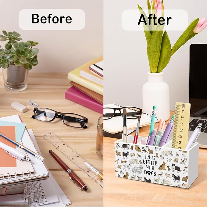 Dog Pen Pencil Holder for Desk, Life Is Better with Dogs Office Desk Accessories, Funny Cute Dogs Animal Toothbrush Pen Holders Organizer for Dog Lovers Office Classroom Bathroom