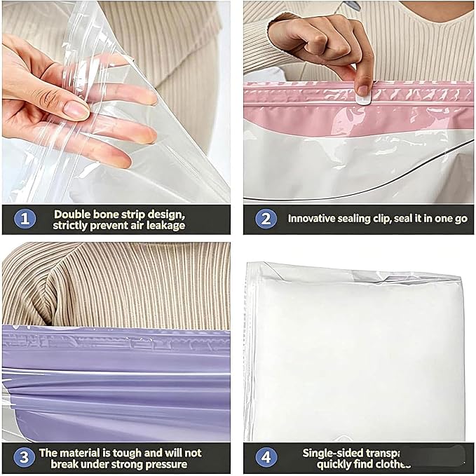 Vacuum Seal Bags for Clothing 2 Pieces No-Pump Luggage Compression Storage