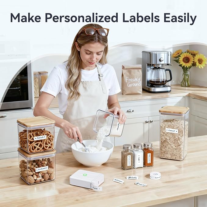NIIMBOT D110 Mini Label Maker Machine with Tape for Home School, White | Portable Label Printer Bluetooth Thermal Sticker Labeler with Multiple Templates for Office Kitchen Jars Organization