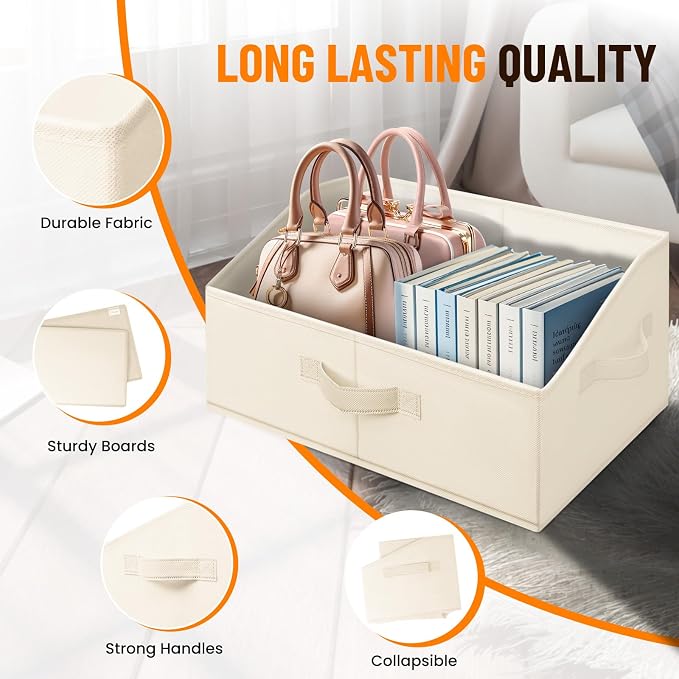 Closet Organizers Bins 6 Pack - Large Closet Shelf Organizer with Handles - Fabric Trapezoid Home Organization and Storage Baskets for Organizing Clothes Toy Blanket Towel Purse Hats