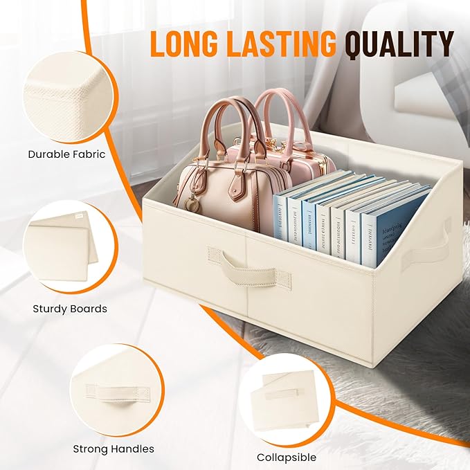 Closet Organizers Bins 4 Pack - Large Closet Shelf Organizer with Handles - Fabric Trapezoid Home Organization and Storage Baskets for Organizing Clothes Toy Blanket Towel Purse Hats