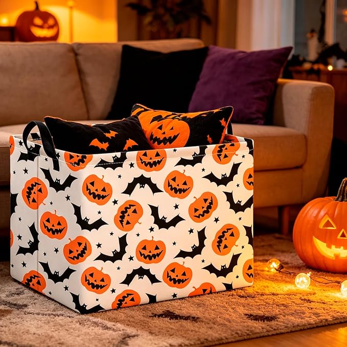 CLOCOR Rectangular Storage Basket Empty,Gift Basket,Waterproof Storage Bin with Handles,Room Decor(Black Star Halloween)
