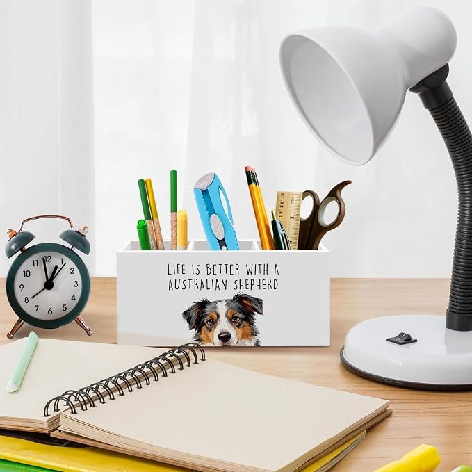 Australian Shepherd Dog Gifts Pen Pencil Holder for Desk, Funny Dog Gift Office Desk Accessories, Life Is Better with a Australian Shepherd Pen Holders Organizer for Classroom Bathroom Decor