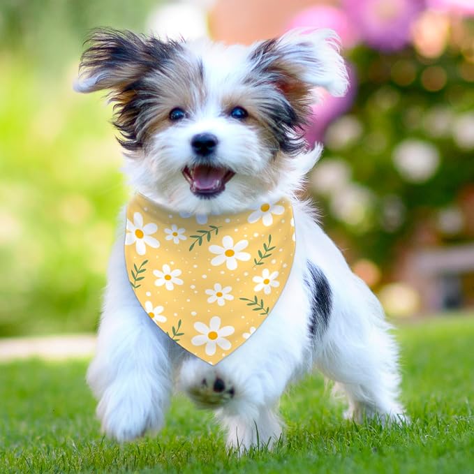 AnyDesign 2 Pcs Spring Floral Dog Bandana Triangle Pet Scarf Cute Boho Daisy Flower Pet Neckerchief Bibs Kerchief for Cat Dog Costume Accessories