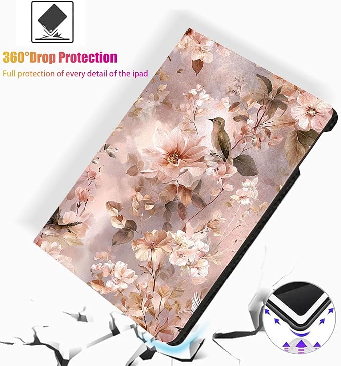 for Microsoft Surface Pro 8-13" 2021 Tablet Case,Auto Wake/Sleep,Adjustable Stand Protective Cover - Pink Flower Bird