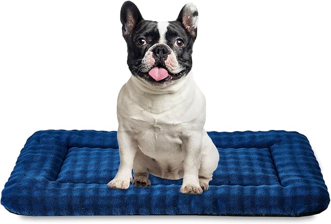 Dog Bed Mat Crate Pad for Medium Dogs, Navy Blue, 30"x 19" | Washable Soft Pet Sleeping Mat, Anti-Slip Kennel Pad with 3D Bubble Pattern