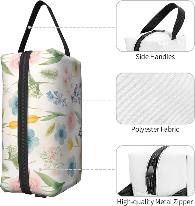 Watercolor Floral Makeup Bag - Durable 600D Oxford Fabric Travel Cosmetic Bag, Shockproof Foam Padded Toiletry Organizer for Gym & Daily Use 10x6.2x4.9 Inch