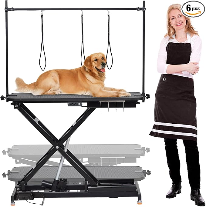 Professional Electric Grooming Table for Dogs At Home, Capacity 264LBS | Black Dog Grooming Table Height Adjustable Pet Grooming Table with Dog Grooming Arm, Anti Slip Tabletop, Tool Organizer