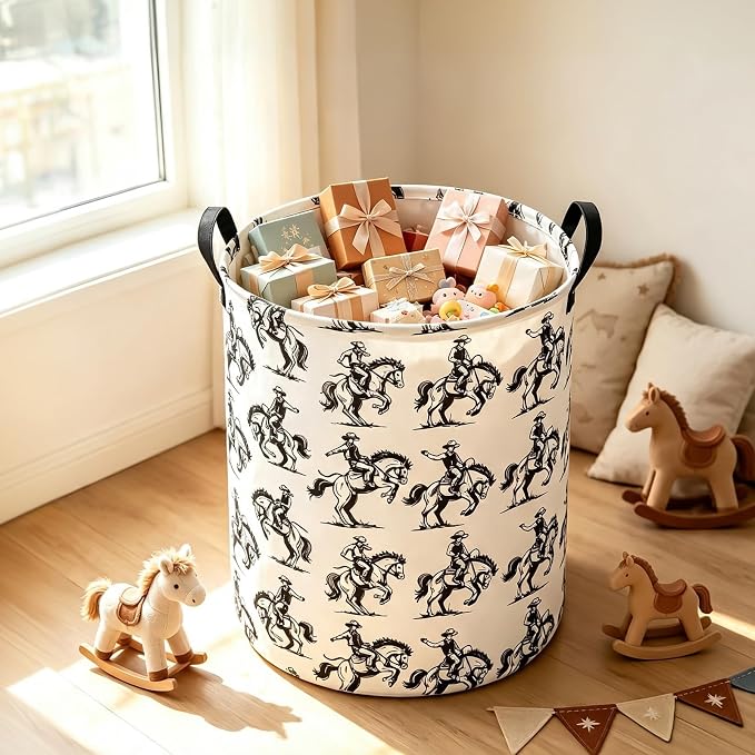 Western Cowboy Storage Bin Foldable Nursery Basket Cowboy | Foldable with Waterproof PE Coating Organizer Bin for Kids Boys and Girls,Office,Bedroom,Clothes