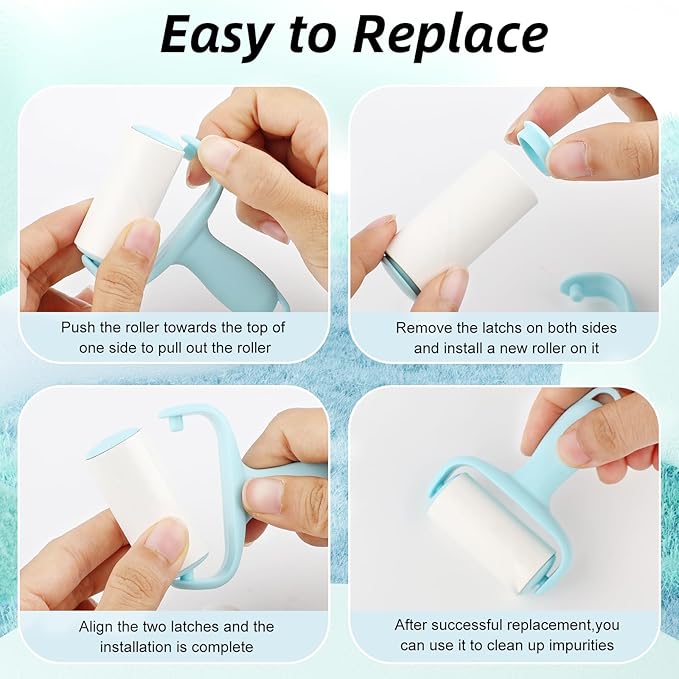 Blue Mini Lint Roller Travel Size,Reusable Lint Brush,Dog Cat Hair Remover with Ergonomic Handle and 3 Refills (90 Sheets)