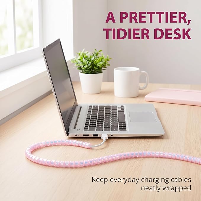 Laser Pink Spiral Cable Protector,Chargers Data Cable Protect Sleeve,Headphone Cable Saver for Phone Earphone USB Data Cableor for Prevent Pets from Biting The Cable Sleeves Cord Management