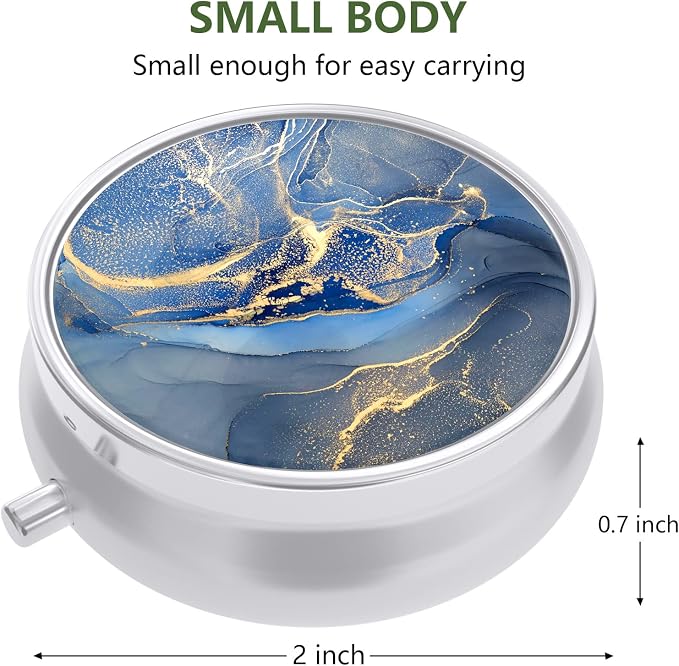 Nipichsha Pill Box, Small Pill Case for Purse & Pocket, Cute Travel Medicine Organizer, Portable Medicine Container Holder to Hold Vitamins, Medication, Fish Oil & Supplement, Dark Blue Marble | Cute Travel Medicine Organizer, Portable Medicine Contain...