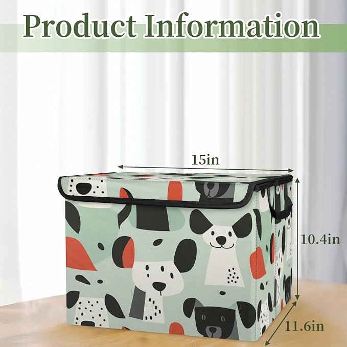 Funny Dog Storage Bins with Lids, Pet Puppy Foldable Storage Boxes with Carrying Handle Organizer Containers Baskets Cube for Home Bedroom Closet