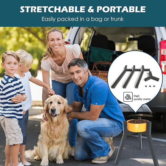 SHAINFUN Metal Raised Dog Bowl Stand for Extra Large and Large Breeds, Adjustable Width for 7-10.6" Food & Water Bowls, Single Tall Elevated Dog Bowls Holder, 13.7" Tall (Bowl Not Included)