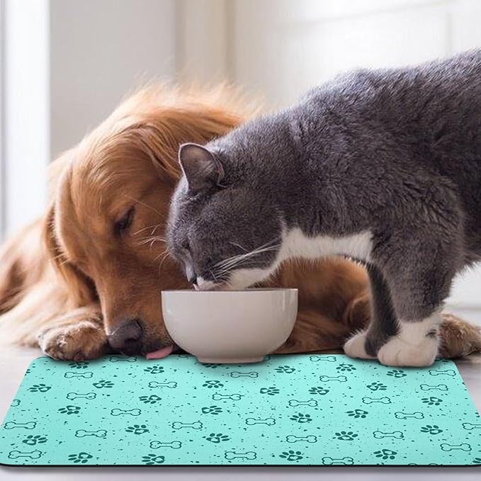 Dog Food Mats,Cat Absorbent Water Bowl Feeding Mats Pet Placemats for Food and Water Spot 16 * 24 inch
