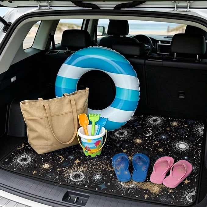 Howilath Heavy Duty Car Trunk Mat Non-Slip Star & Moon Rear Trunk Mat Durable Polyester Carpet for SUV Truck Sedan