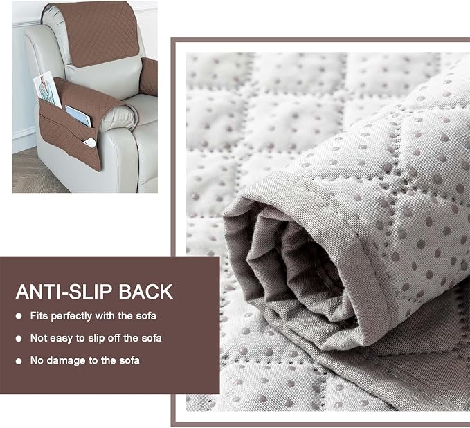 Large Polyester Armrest and Headrest Covers with 2 Pockets | Soft, smooth polyester resists daily wear nonslip silicone backing helps shield recliners and sofas from pet scratches