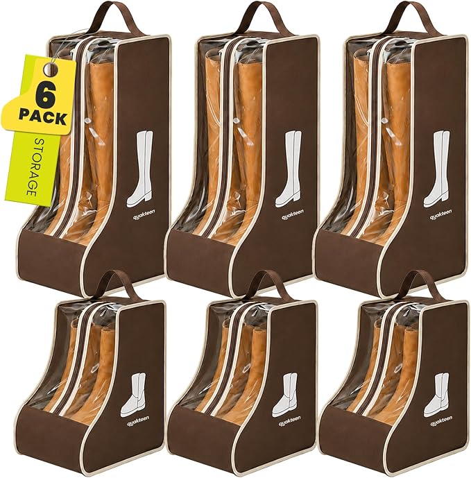 6Pack Portable Boots Storage Bag, Brown Boot Storage Bag, Snow Boot Bag, Waterproof and Dustproof Tall Boot Storage Carry Bag Shoe Cabinet and Travel Daily Use