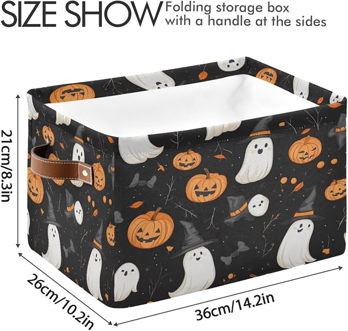 Kigai Storage Basket, Fabric Collapsible Closet Organizer Bin | Halloween Boo Pumpkins Waterproof Foldable Canvas Basket with Handles for Shelves, Nursery, Closet, Bedroom & Bathroom