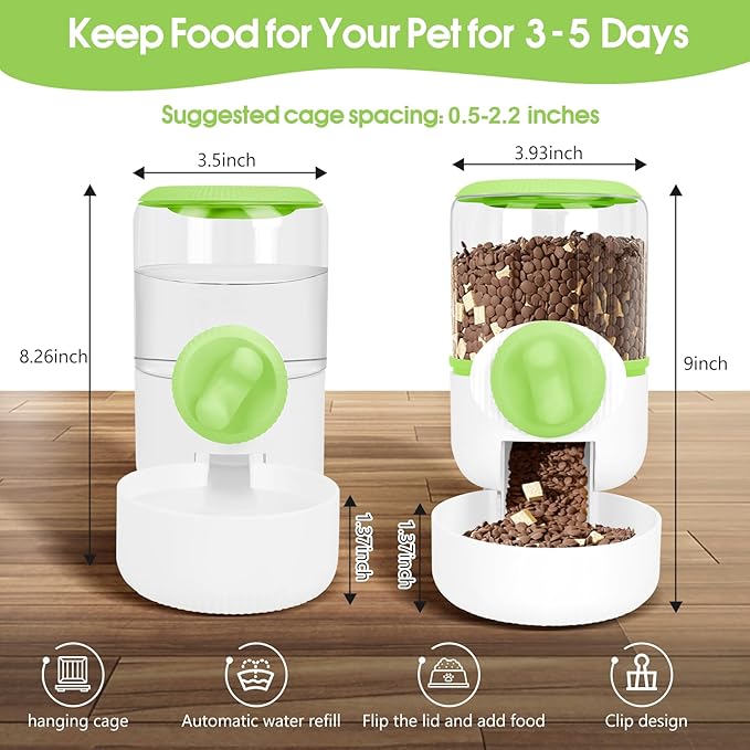 Rabbit Water Dispenser 35oz, Hanging Automatic Pet Feeder for Cage, Auto Gravity Cat Food Bowl Water Bottle Small Animal Feeding Accessories for Puppy Kitten Bunny Hedgehog Ferret Guinea Pig (Green)